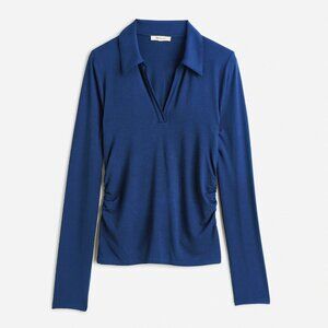 Side-Cinch Long-Sleeve Polo Top NWT